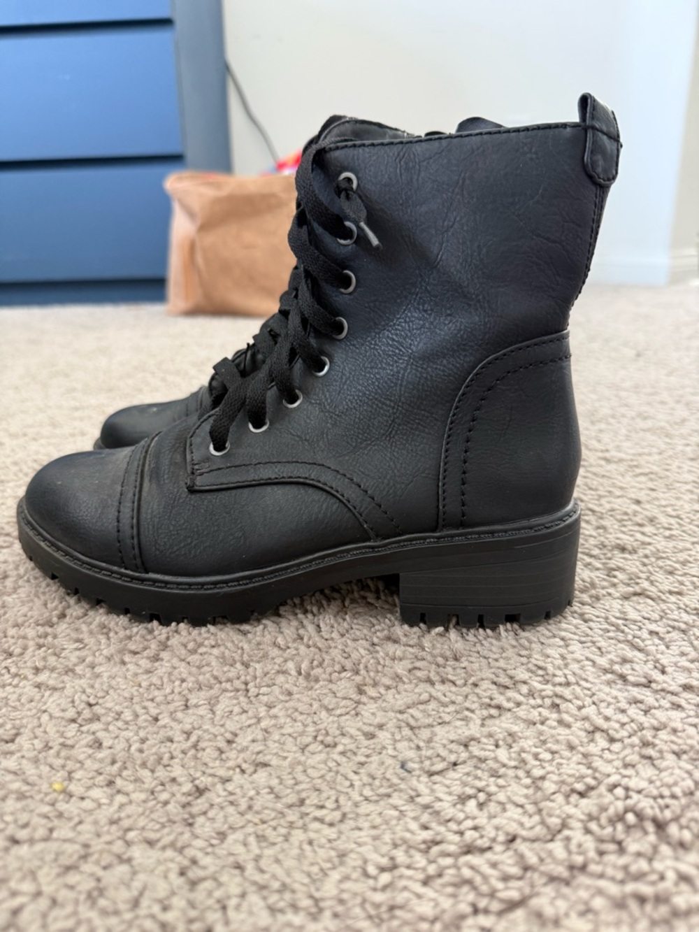 Women's Black Lace-Up Combat Boots